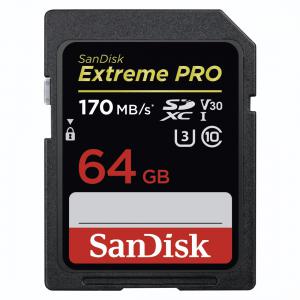 Sandisk SDXC 64 GB Extreme PRO memk. (170MB/s olv. / 90MB/s ír. seb.) UHS-I, Class 10, U3, V30 (183530)